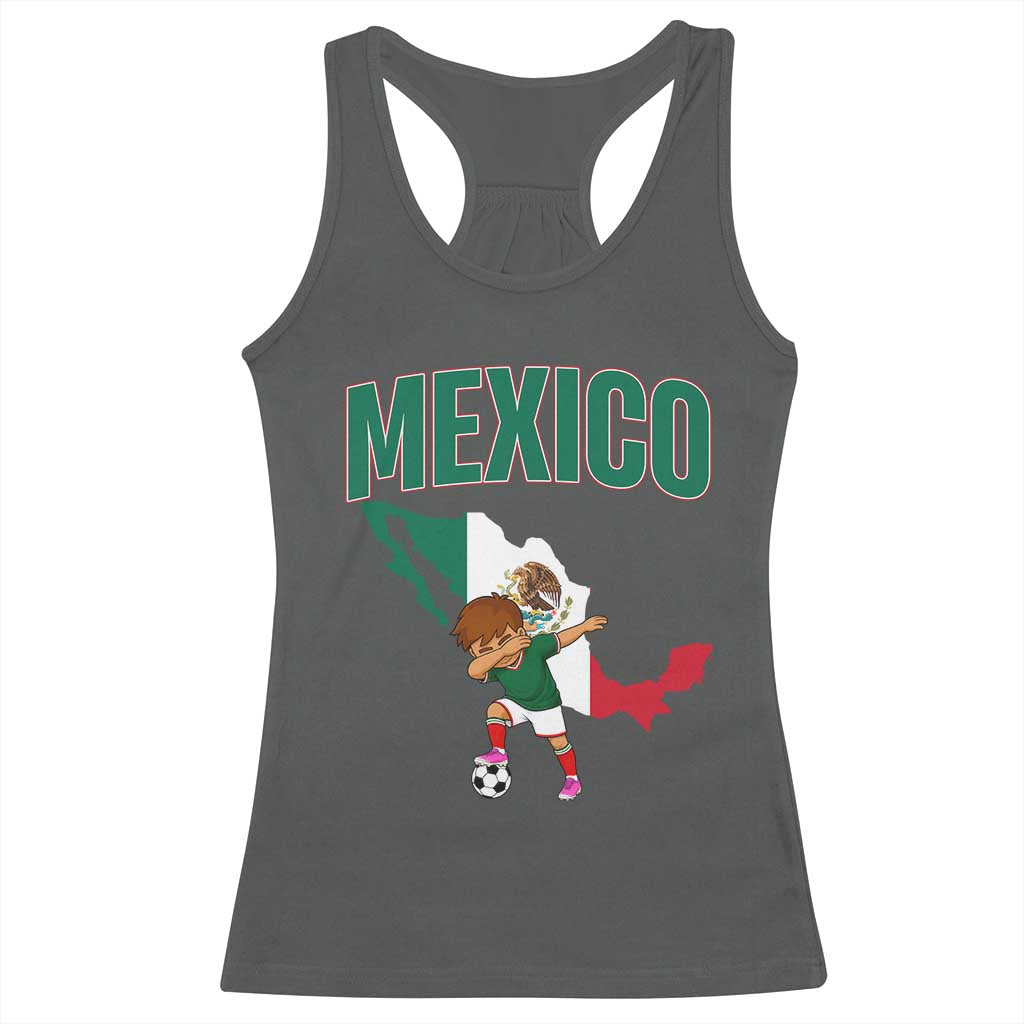 Mexico Soccer Boy Dabbing Boy Mexican Flag Map Racerback Tank Top TS14 Dark Heather Print Your Wear