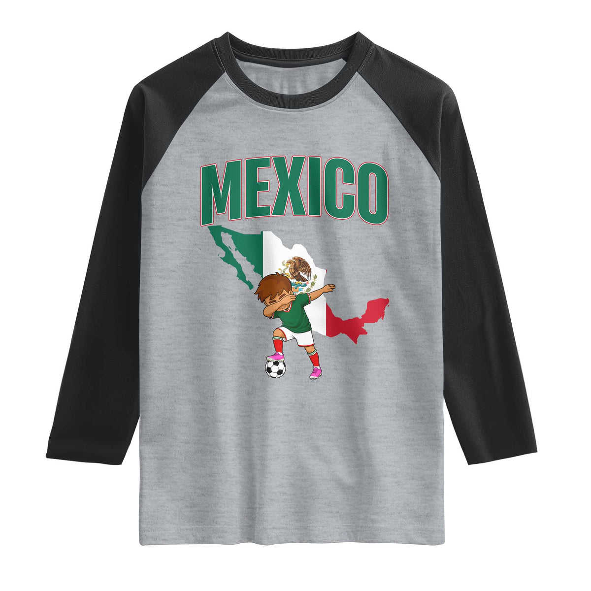 Mexico Soccer Boy Dabbing Boy Mexican Flag Map Raglan Shirt TS14 Heather Gray Black Print Your Wear