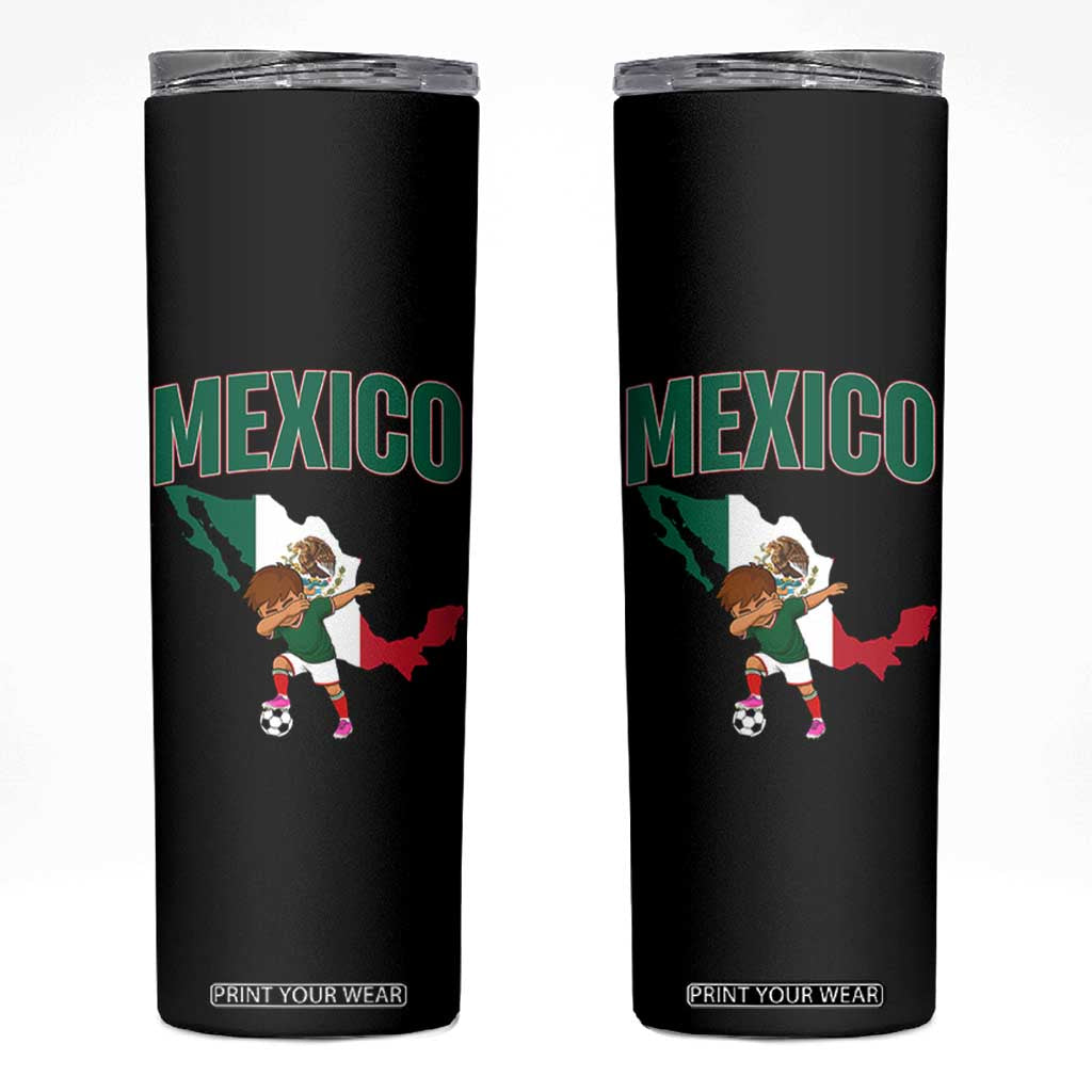 Mexico Soccer Boy Dabbing Boy Mexican Flag Map Skinny Tumbler TS14 Black Print Your Wear