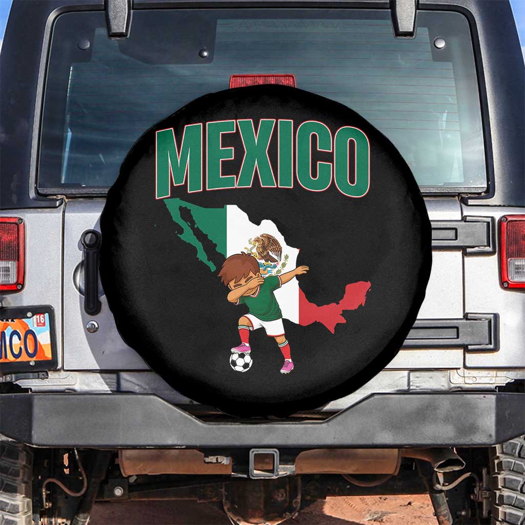 Mexico Soccer Boy Dabbing Boy Mexican Flag Map Spare Tire Cover TS14 No hole Black Print Your Wear