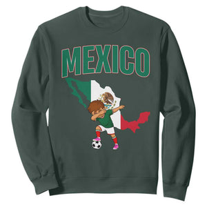 Mexico Soccer Boy Dabbing Boy Mexican Flag Map Sweatshirt TS14 Dark Forest Green Print Your Wear