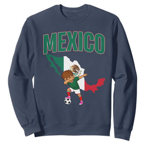 Mexico Soccer Boy Dabbing Boy Mexican Flag Map Sweatshirt TS14 Navy Print Your Wear