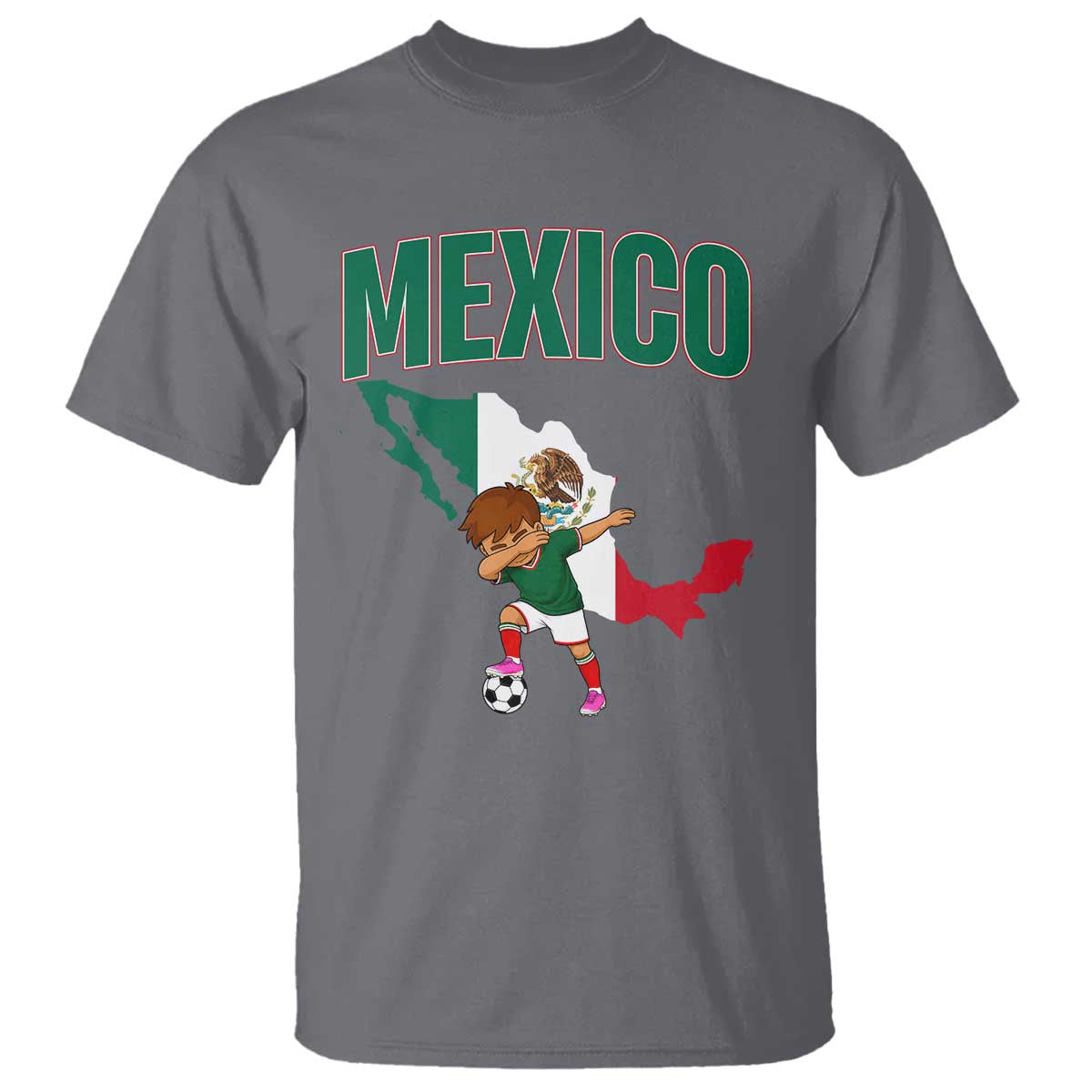Mexico Soccer Boy Dabbing Boy Mexican Flag Map T Shirt TS14 Charcoal Print Your Wear