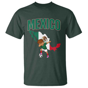 Mexico Soccer Boy Dabbing Boy Mexican Flag Map T Shirt TS14 Dark Forest Green Print Your Wear