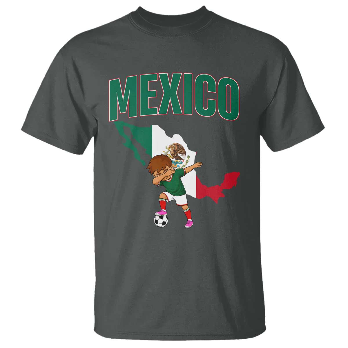 Mexico Soccer Boy Dabbing Boy Mexican Flag Map T Shirt TS14 Dark Heather Print Your Wear