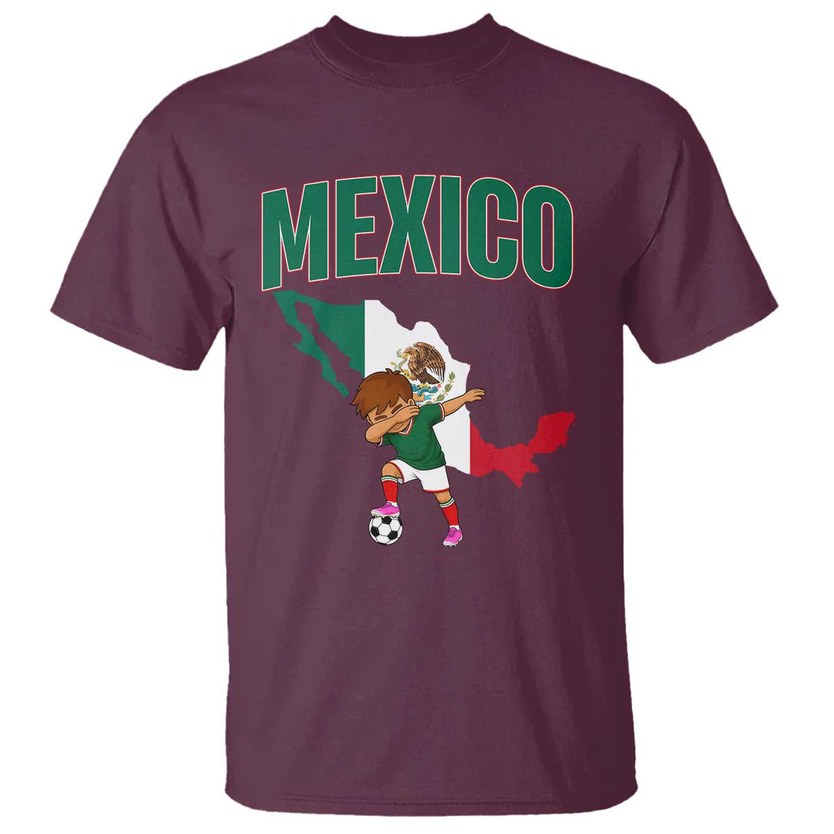 Mexico Soccer Boy Dabbing Boy Mexican Flag Map T Shirt TS14 Maroon Print Your Wear