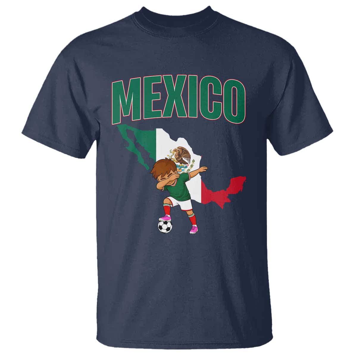 Mexico Soccer Boy Dabbing Boy Mexican Flag Map T Shirt TS14 Navy Print Your Wear