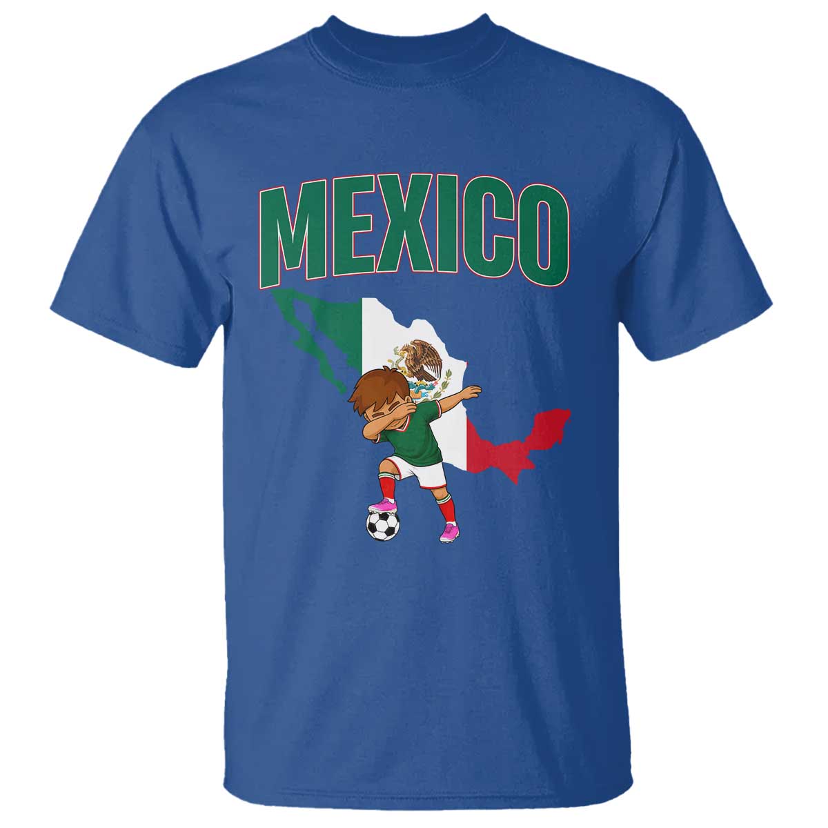Mexico Soccer Boy Dabbing Boy Mexican Flag Map T Shirt TS14 Royal Blue Print Your Wear