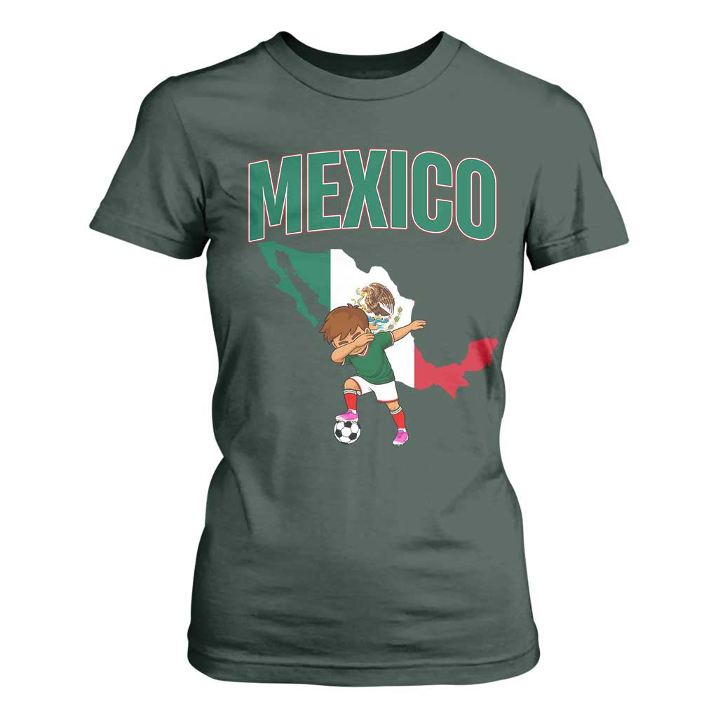 Mexico Soccer Boy Dabbing Boy Mexican Flag Map T Shirt For Women TS14 Dark Forest Green Print Your Wear