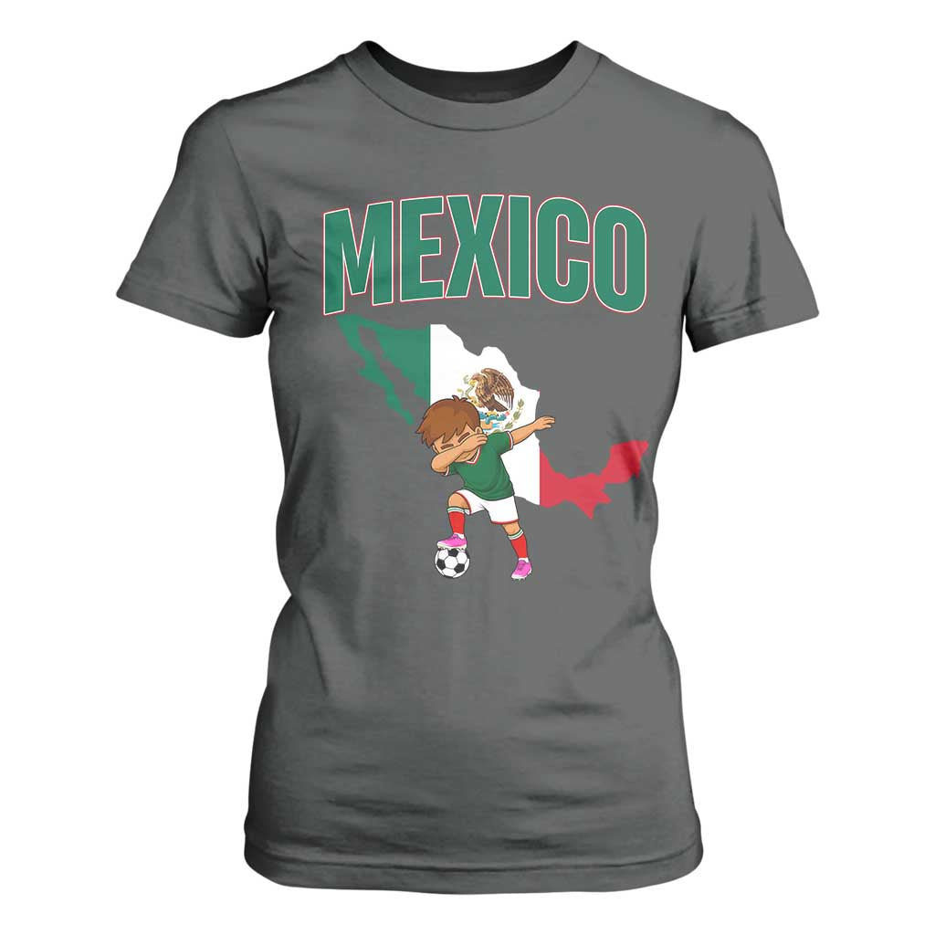 Mexico Soccer Boy Dabbing Boy Mexican Flag Map T Shirt For Women TS14 Dark Heather Print Your Wear