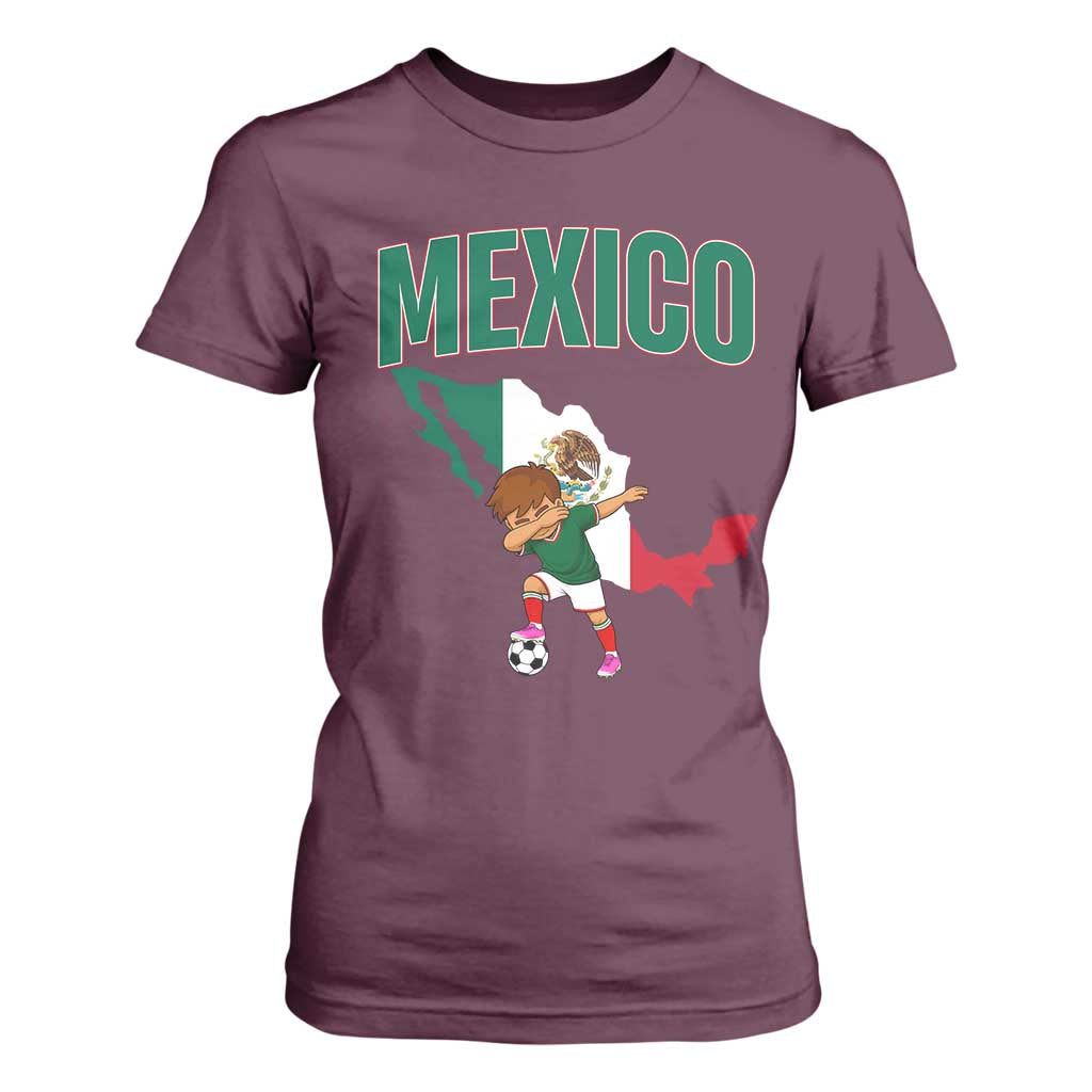 Mexico Soccer Boy Dabbing Boy Mexican Flag Map T Shirt For Women TS14 Maroon Print Your Wear