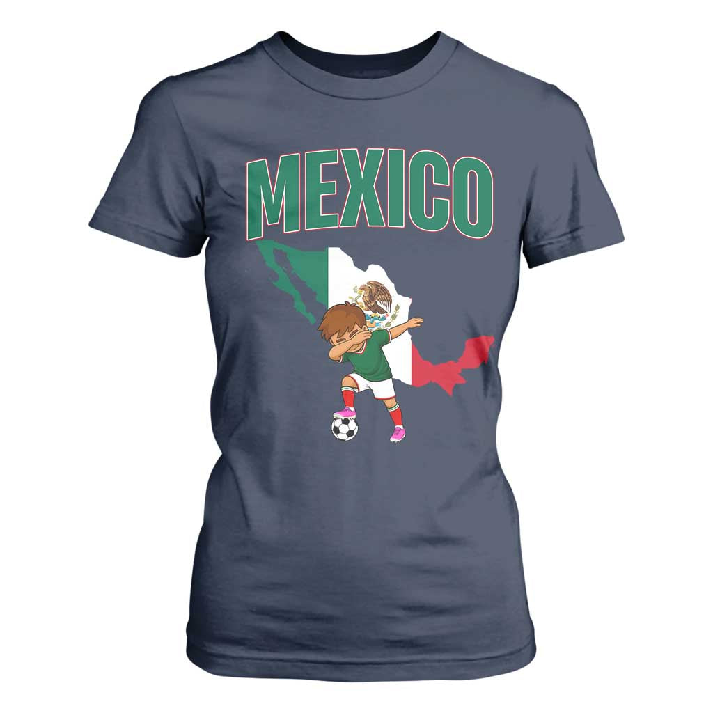 Mexico Soccer Boy Dabbing Boy Mexican Flag Map T Shirt For Women TS14 Navy Print Your Wear