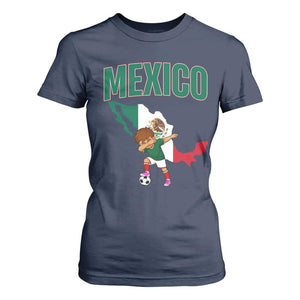 Mexico Soccer Boy Dabbing Boy Mexican Flag Map T Shirt For Women TS14 Navy Print Your Wear