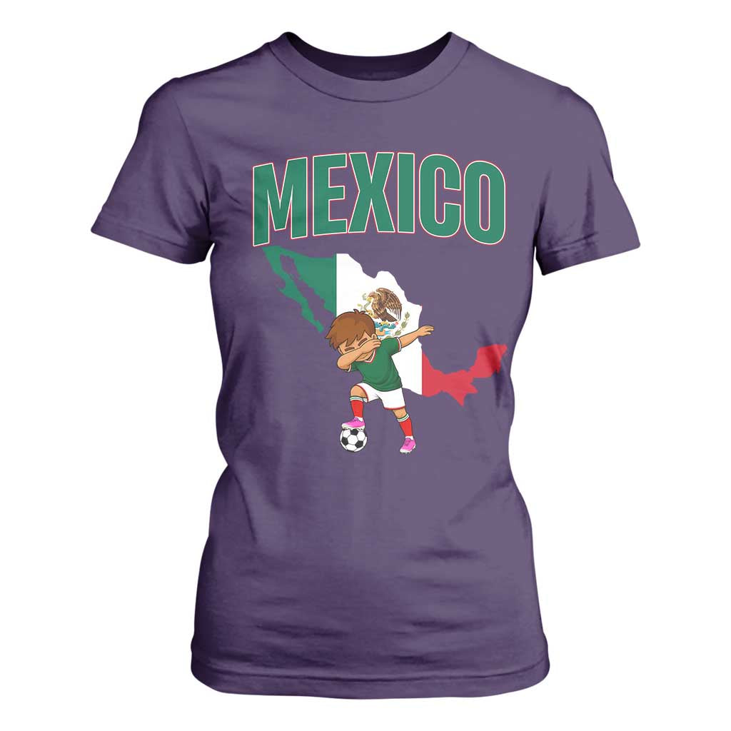 Mexico Soccer Boy Dabbing Boy Mexican Flag Map T Shirt For Women TS14 Purple Print Your Wear