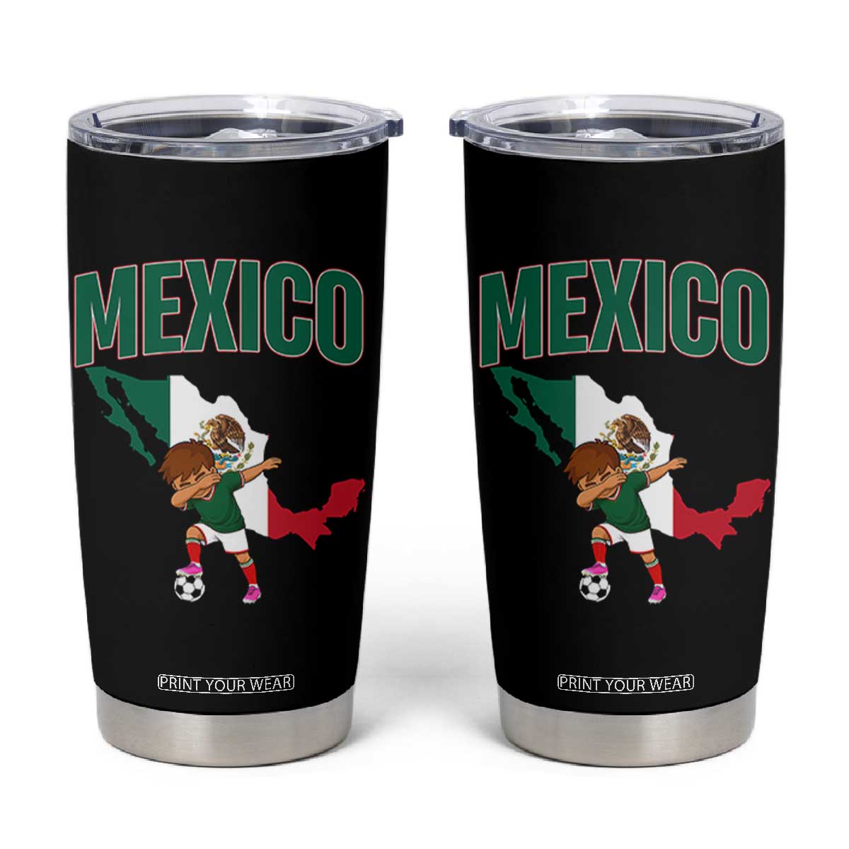 Mexico Soccer Boy Dabbing Boy Mexican Flag Map Tumbler Cup TS14 Black Print Your Wear
