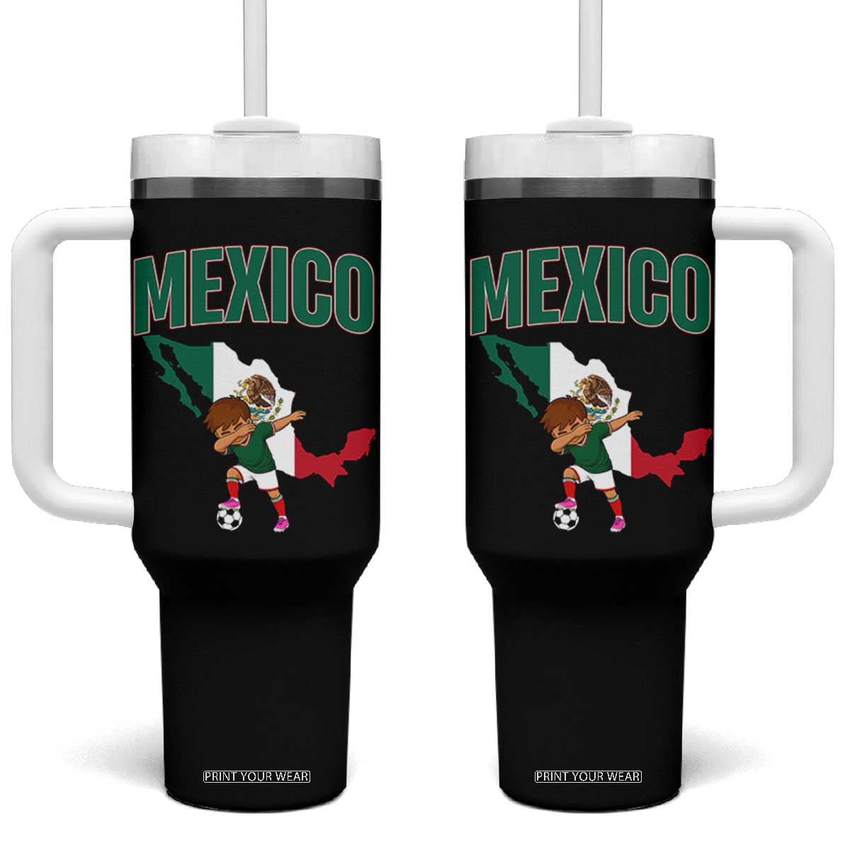 Mexico Soccer Boy Dabbing Boy Mexican Flag Map Tumbler With Handle TS14 One Size: 40 oz Black Print Your Wear