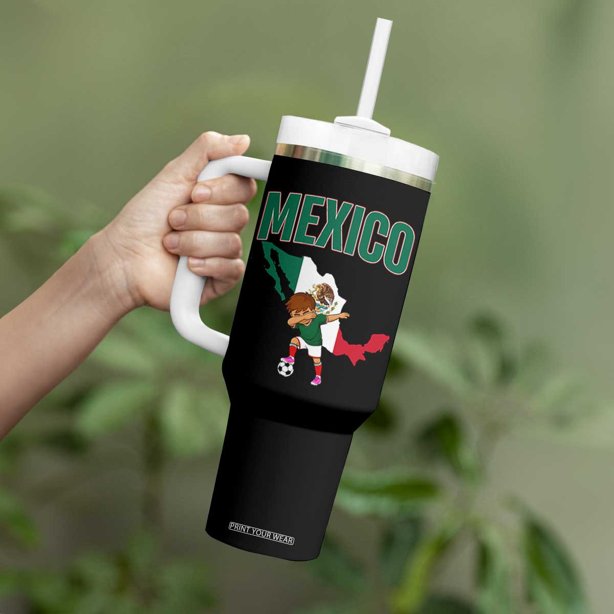 Mexico Soccer Boy Dabbing Boy Mexican Flag Map Tumbler With Handle TS14 Print Your Wear