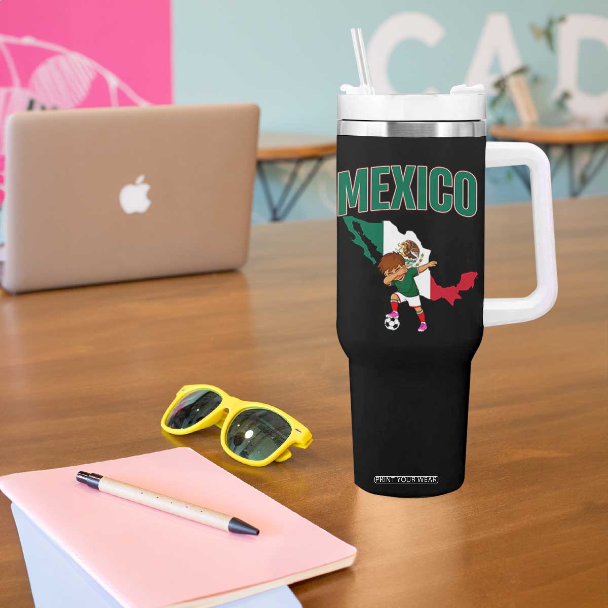 Mexico Soccer Boy Dabbing Boy Mexican Flag Map Tumbler With Handle TS14 Print Your Wear