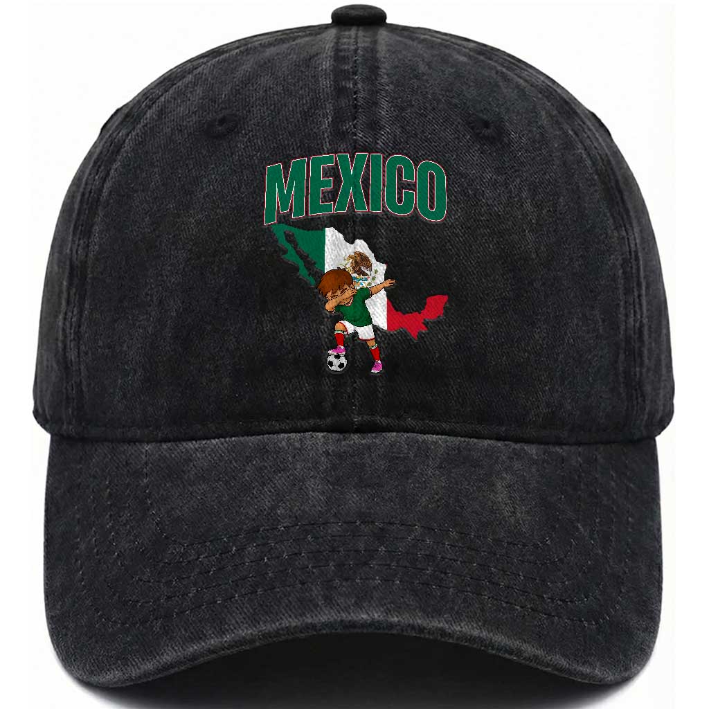 Mexico Soccer Boy Dabbing Boy Mexican Flag Map Washed Cotton Baseball Cap TS14 Print Your Wear