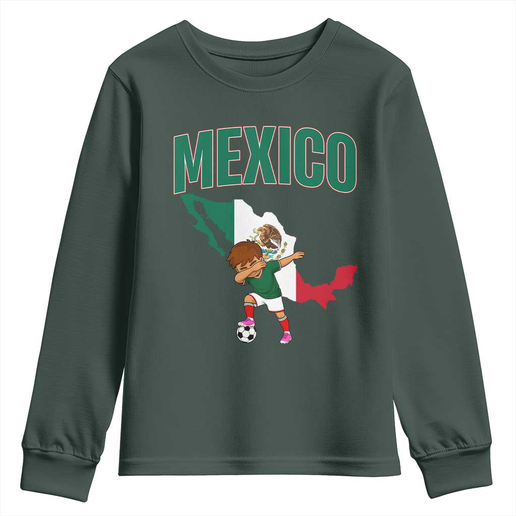 Mexico Soccer Boy Dabbing Boy Mexican Flag Map Youth Sweatshirt TS14 Dark Forest Green Print Your Wear
