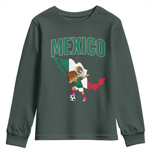 Mexico Soccer Boy Dabbing Boy Mexican Flag Map Youth Sweatshirt TS14 Dark Forest Green Print Your Wear