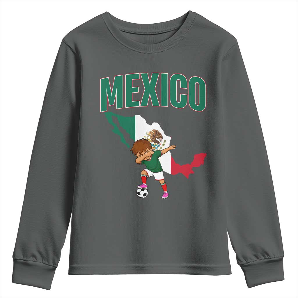 Mexico Soccer Boy Dabbing Boy Mexican Flag Map Youth Sweatshirt TS14 Dark Heather Print Your Wear