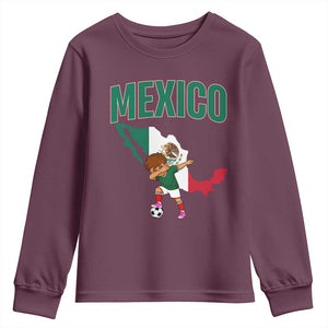 Mexico Soccer Boy Dabbing Boy Mexican Flag Map Youth Sweatshirt TS14 Maroon Print Your Wear