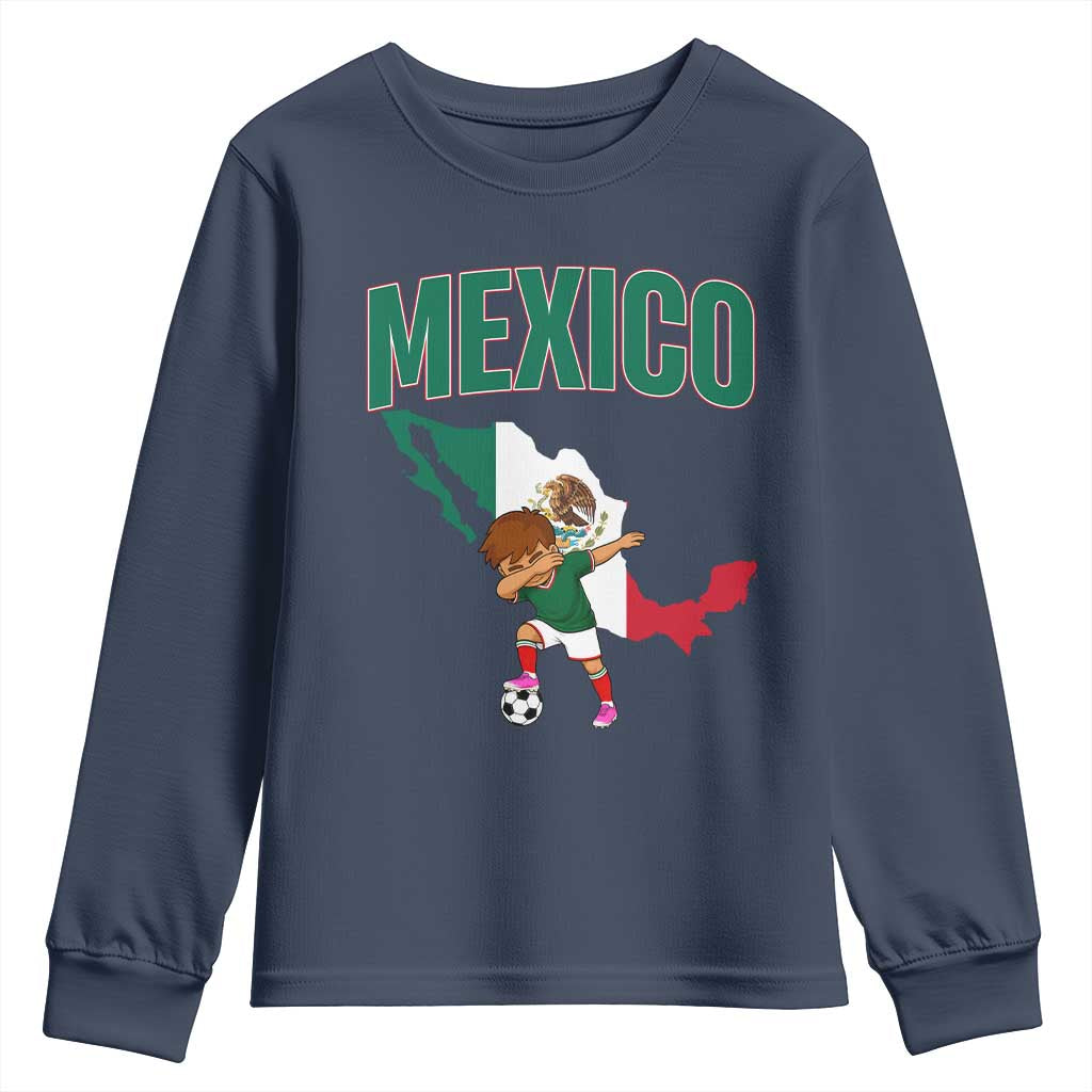 Mexico Soccer Boy Dabbing Boy Mexican Flag Map Youth Sweatshirt TS14 Navy Print Your Wear