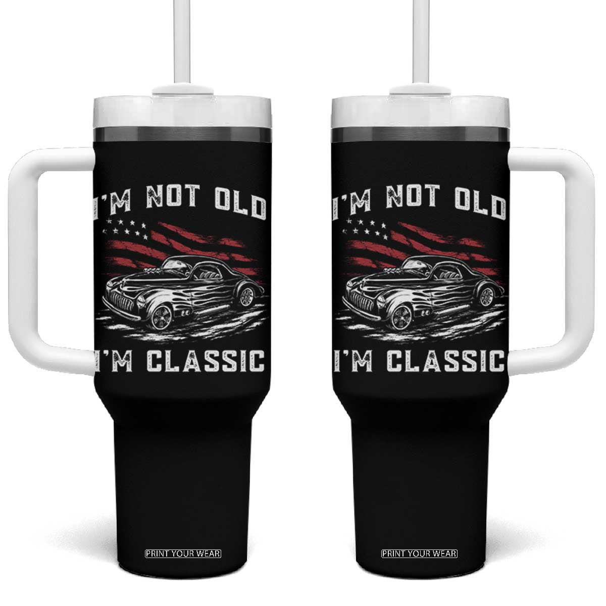 I'm Not Old I'm Classic Tumbler With Handle 1941 American Classic Hotrod TS14 One Size: 40 oz Black Print Your Wear