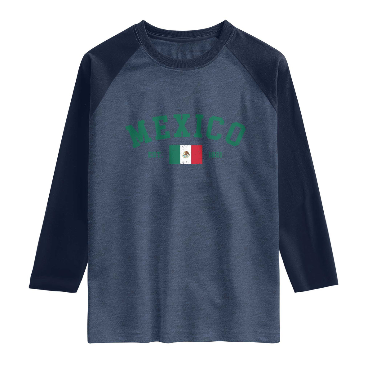Mexico Mexican Flag Vintage Pride Raglan Shirt TS14 Heather Denim Navy Print Your Wear