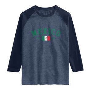 Mexico Mexican Flag Vintage Pride Raglan Shirt TS14 Heather Denim Navy Print Your Wear