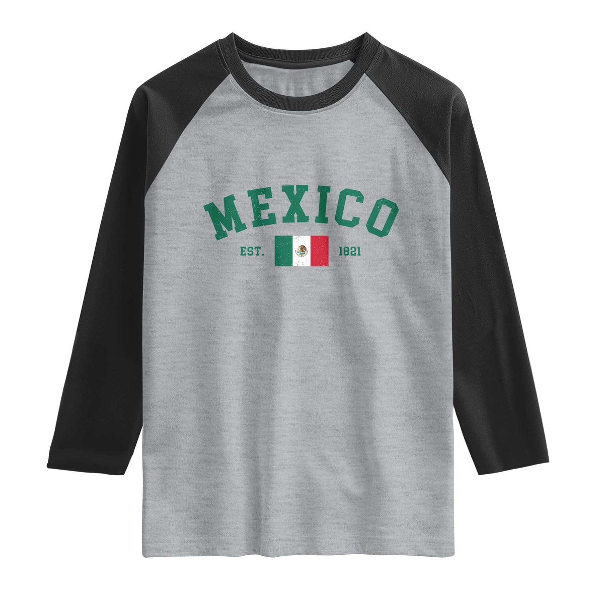 Mexico Mexican Flag Vintage Pride Raglan Shirt TS14 Heather Gray Black Print Your Wear