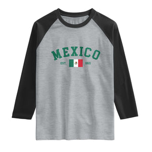 Mexico Mexican Flag Vintage Pride Raglan Shirt TS14 Heather Gray Black Print Your Wear