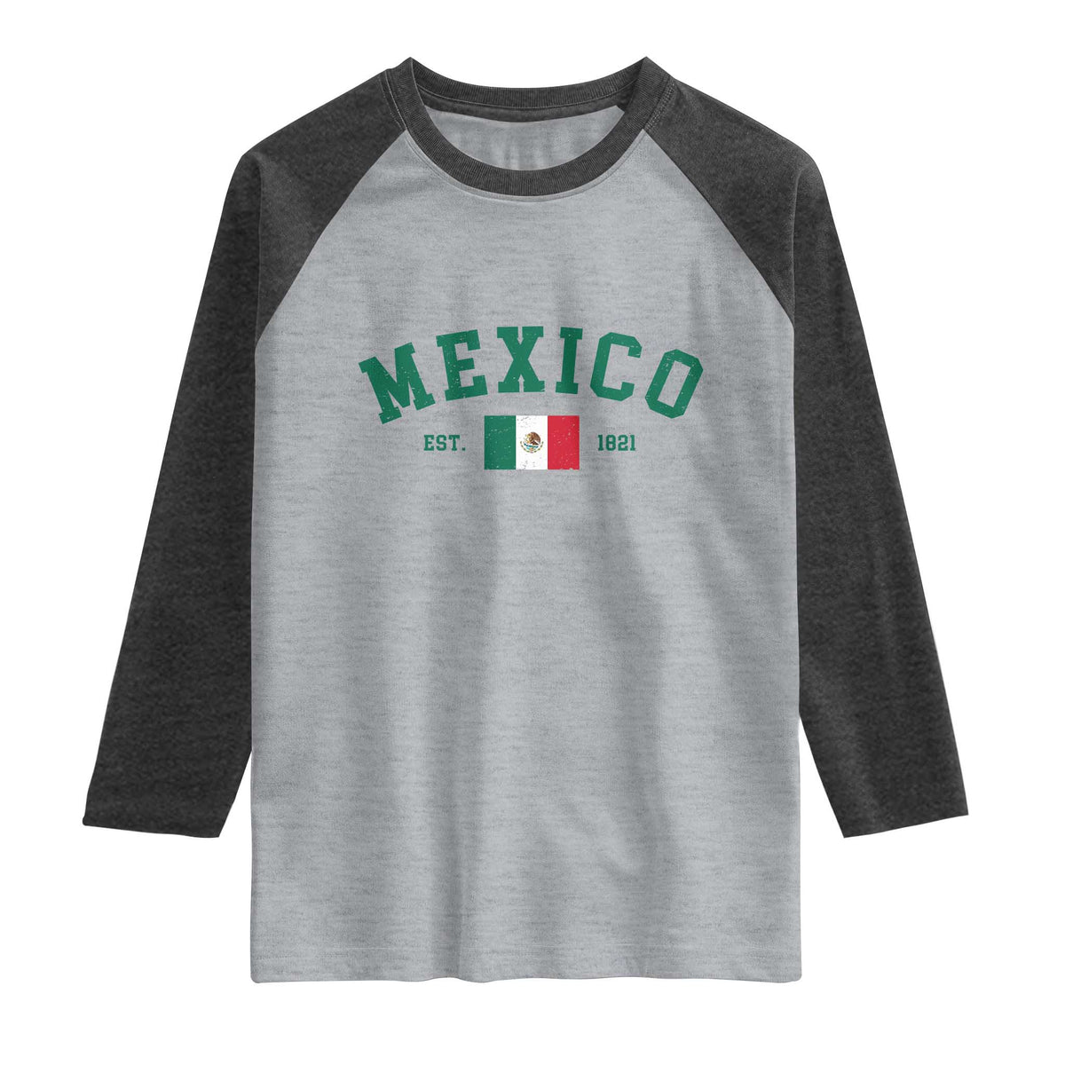 Mexico Mexican Flag Vintage Pride Raglan Shirt TS14 Heather Gray Heather Charcoal Print Your Wear