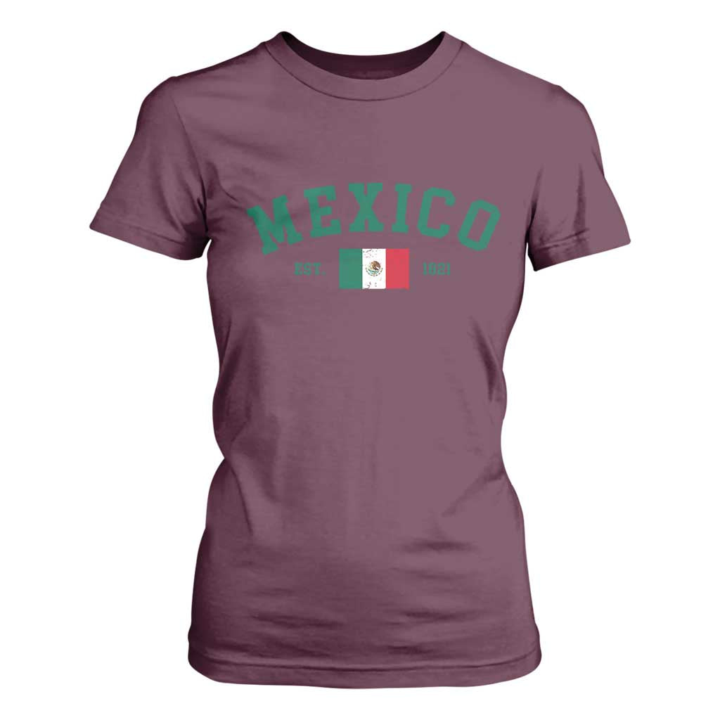 Mexico Mexican Flag Vintage Pride T Shirt For Women TS14 Maroon Print Your Wear