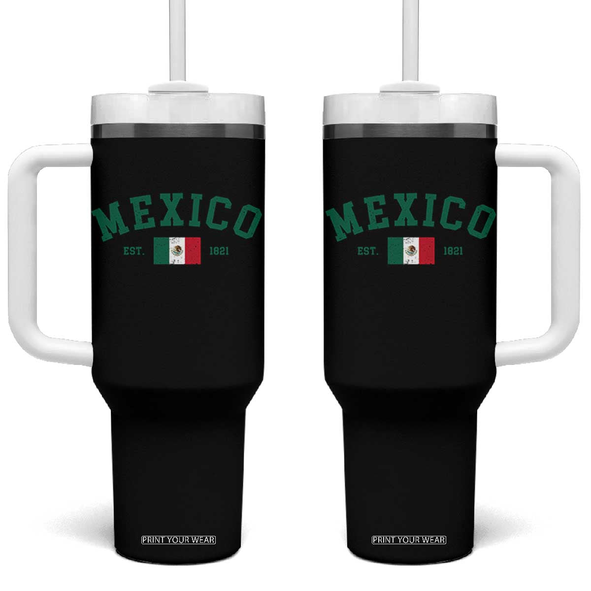 Mexico Mexican Flag Vintage Pride Tumbler With Handle TS14 One Size: 40 oz Black Print Your Wear