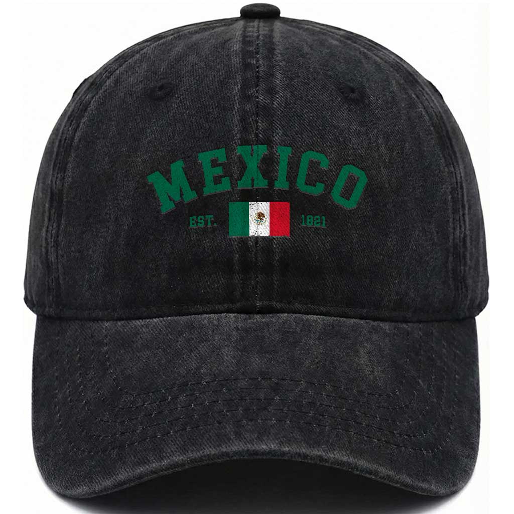 Mexico Mexican Flag Vintage Pride Washed Cotton Baseball Cap TS14 Print Your Wear