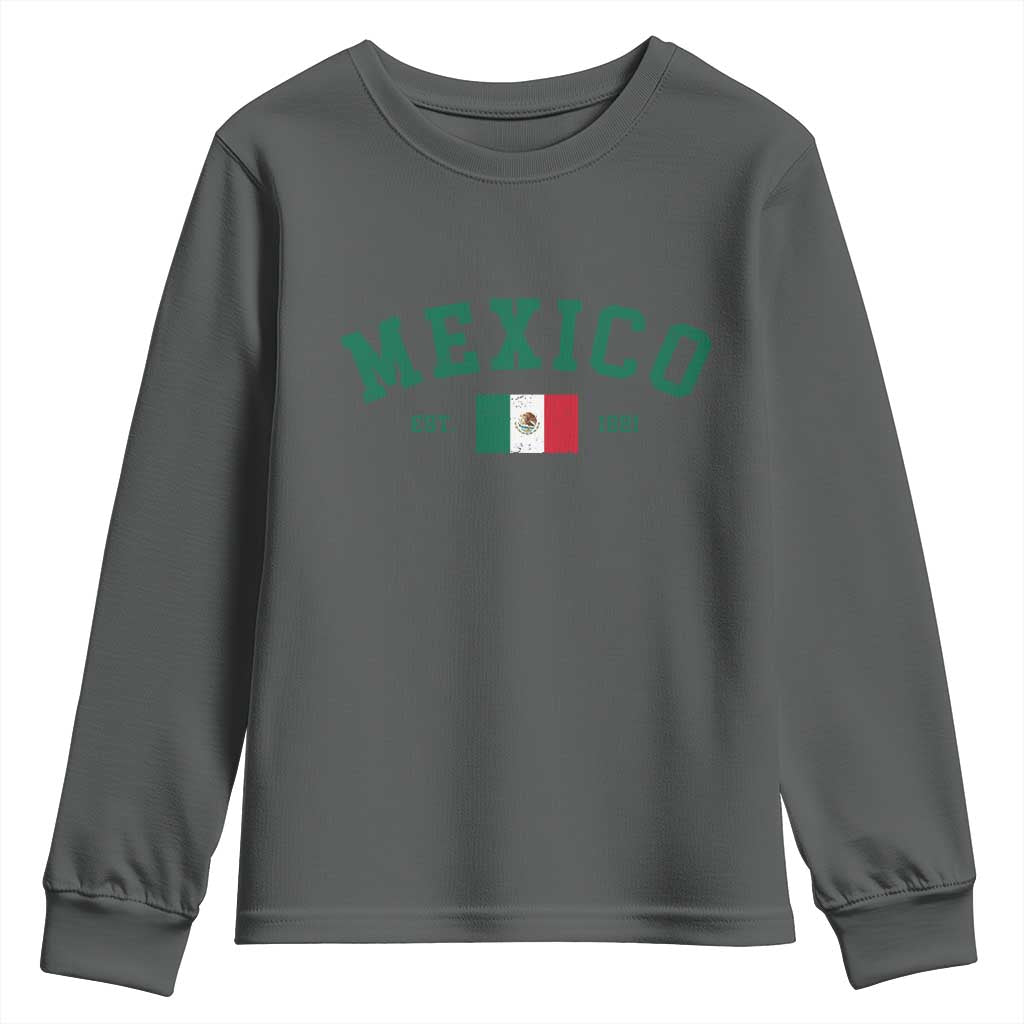 Mexico Mexican Flag Vintage Pride Youth Sweatshirt TS14 Dark Heather Print Your Wear