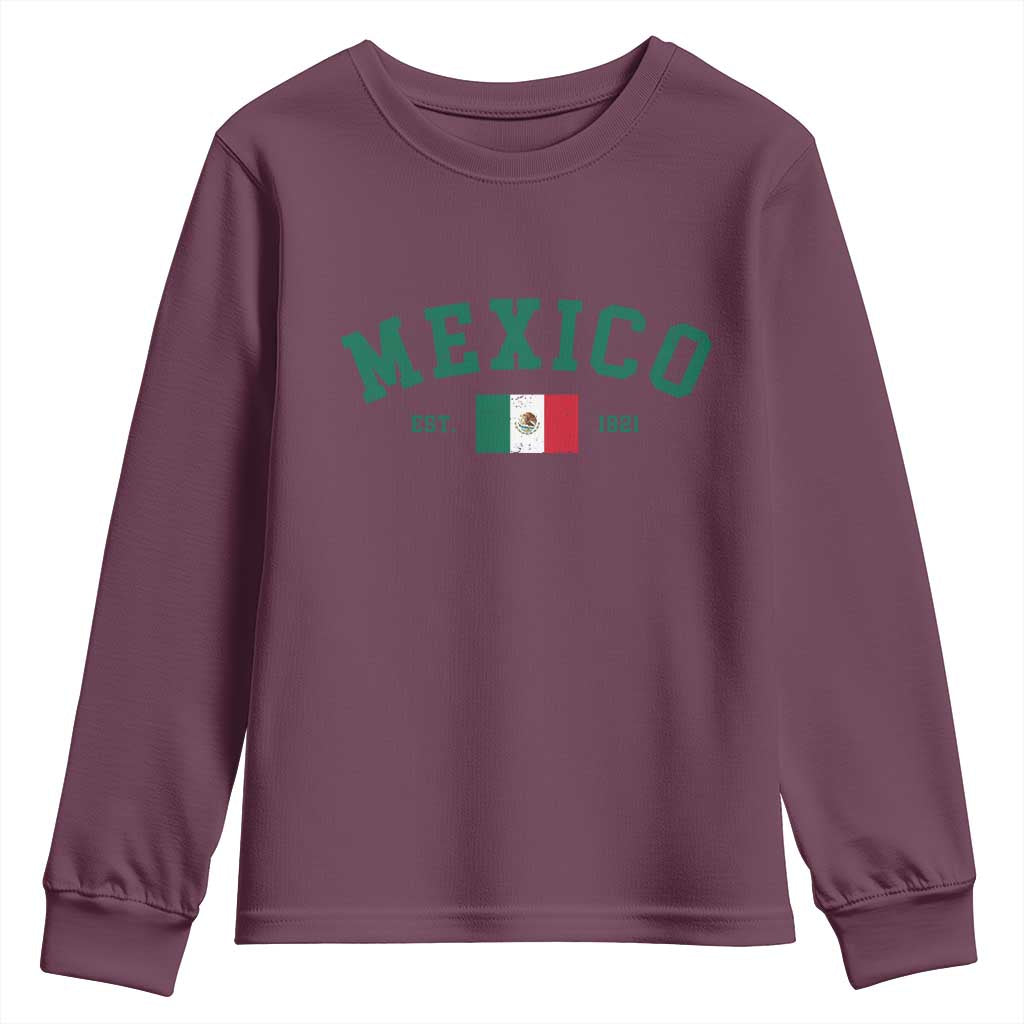 Mexico Mexican Flag Vintage Pride Youth Sweatshirt TS14 Maroon Print Your Wear