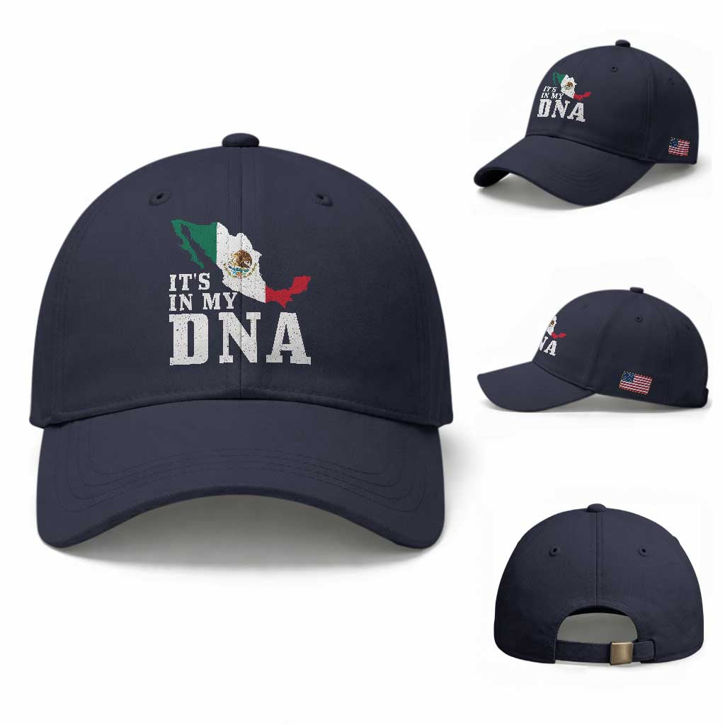 It's in My DNA Mexican Proud Hispanic Gift Mexico Flag Baseball Cap TS14 Baseball Cap Universal Fit Navy Print Your Wear