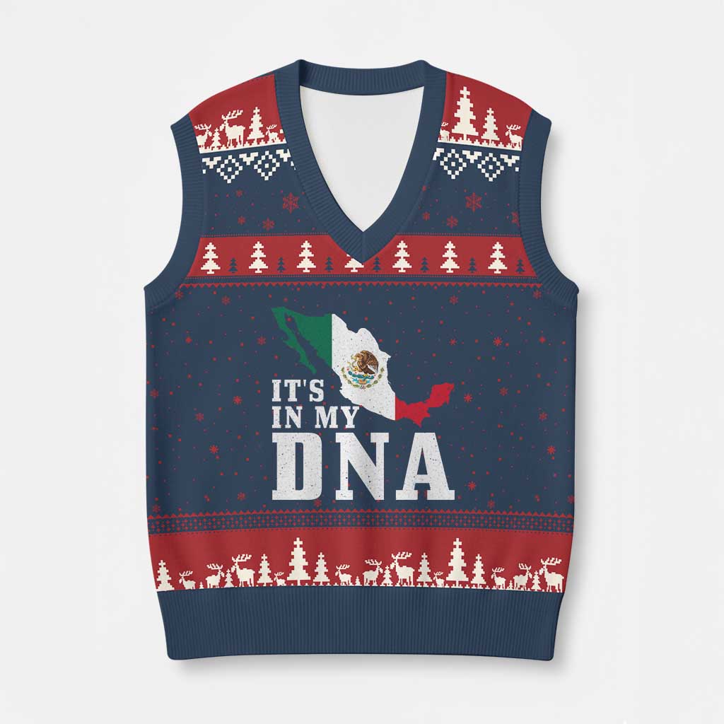 It's in My DNA Mexican Proud Hispanic Gift Mexico Flag V-Neck Knit Sweater Vest TS14 Navy Red Print Your Wear