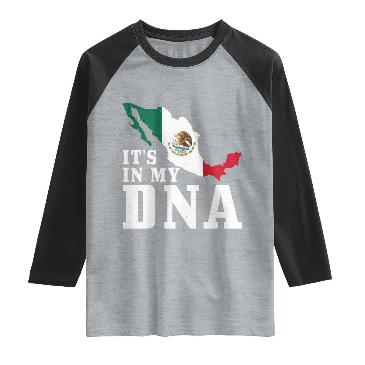 It's in My DNA Mexican Proud Hispanic Gift Mexico Flag Raglan Shirt TS14 Heather Gray Black Print Your Wear