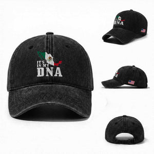 It's in My DNA Mexican Proud Hispanic Gift Mexico Flag Washed Cotton Baseball Cap TS14 Washed Cap Universal Fit Black Print Your Wear