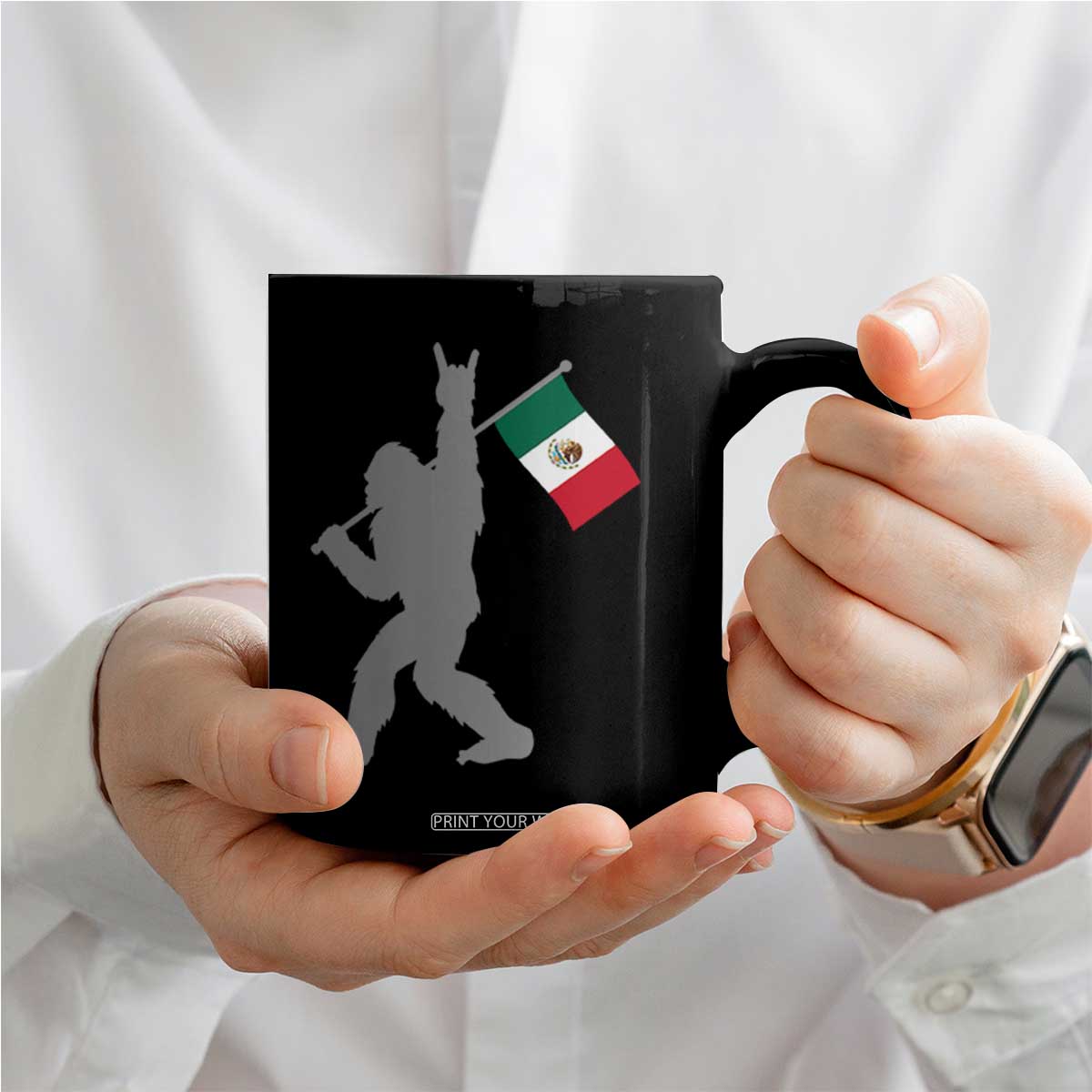 Bigfoot Rock On Hold Mexico Flag Sasquatch Believers Coffee Mug TS14 Print Your Wear