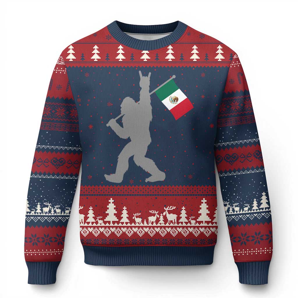Bigfoot Rock On Hold Mexico Flag Sasquatch Believers Ugly Christmas Sweater TS14 Navy Red Print Your Wear