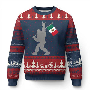 Bigfoot Rock On Hold Mexico Flag Sasquatch Believers Ugly Christmas Sweater TS14 Navy Red Print Your Wear