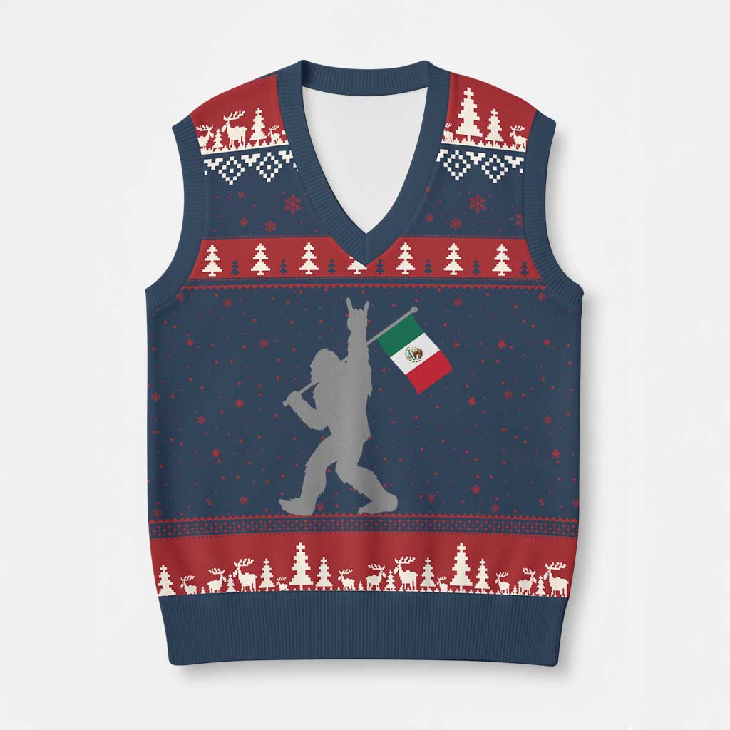 Bigfoot Rock On Hold Mexico Flag Sasquatch Believers V-Neck Knit Sweater Vest TS14 Navy Red Print Your Wear