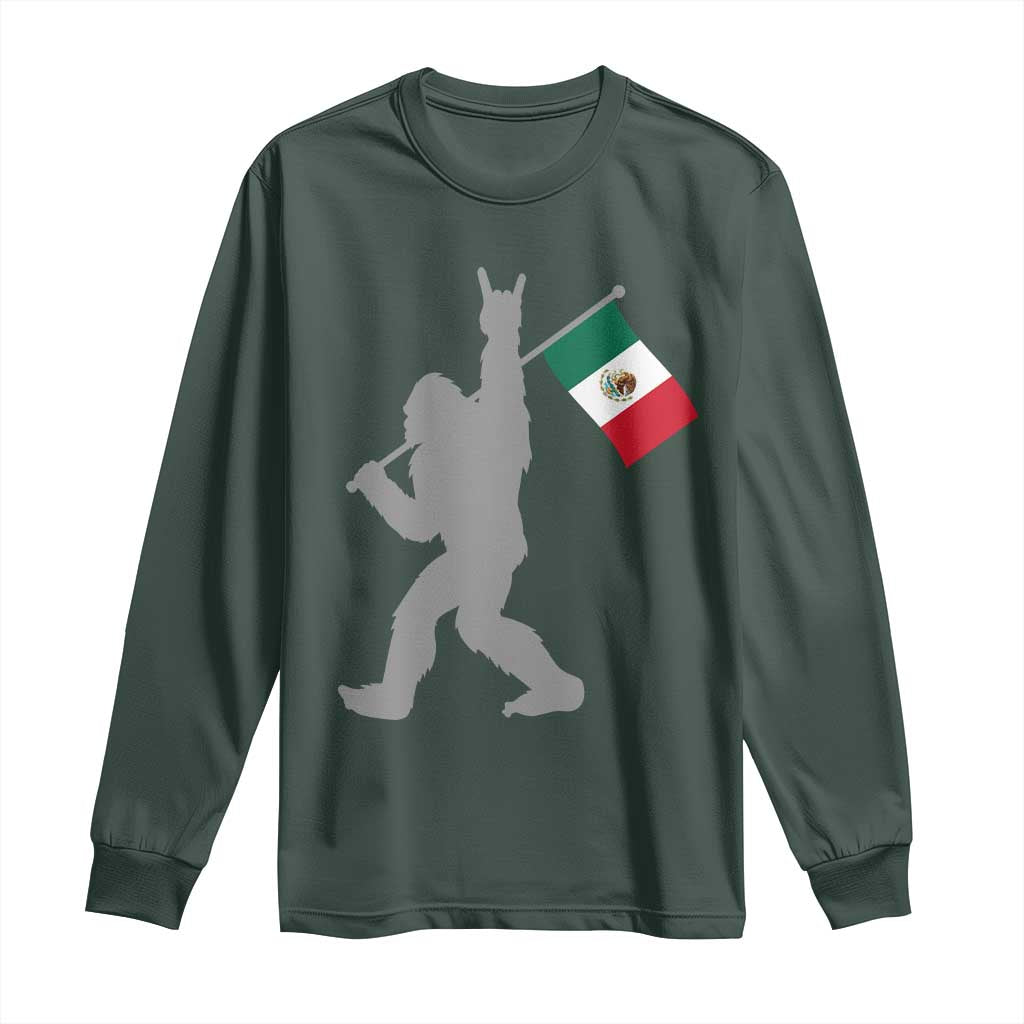 Bigfoot Rock On Hold Mexico Flag Sasquatch Believers Long Sleeve Shirt TS14 Dark Forest Green Print Your Wear