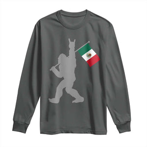 Bigfoot Rock On Hold Mexico Flag Sasquatch Believers Long Sleeve Shirt TS14 Dark Heather Print Your Wear
