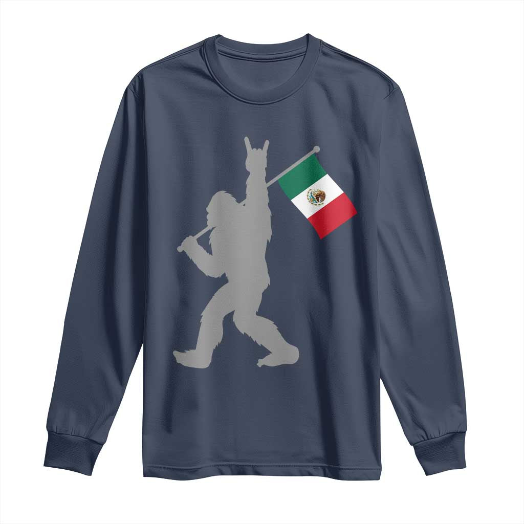 Bigfoot Rock On Hold Mexico Flag Sasquatch Believers Long Sleeve Shirt TS14 Navy Print Your Wear